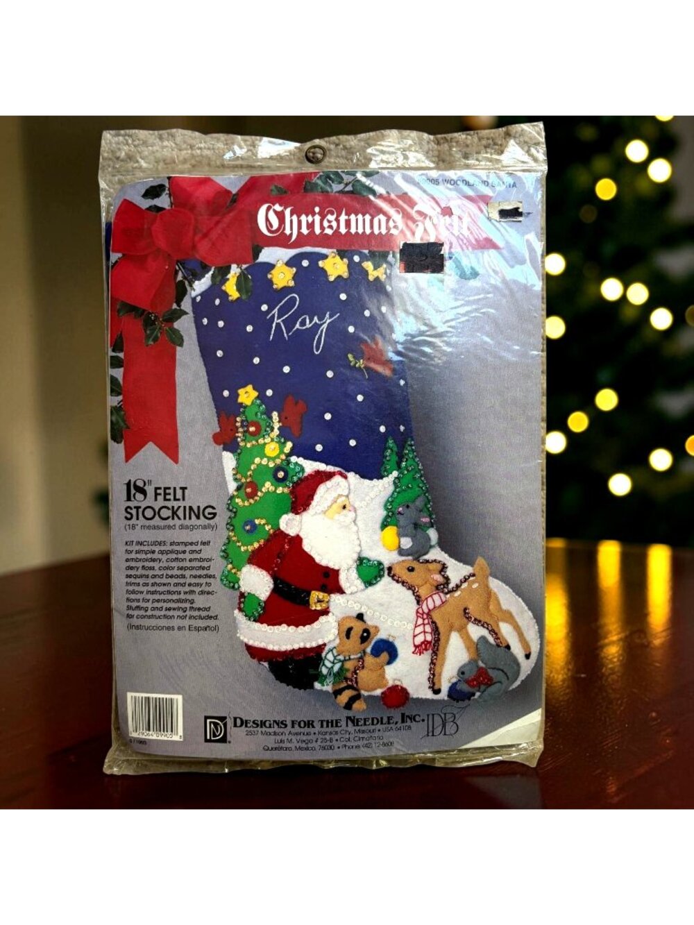 Vtg 1993 Designs for the Needle Woodland Santa 18" Felt Christmas Stocking Kit